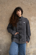 Denim Long Frog Button - Black