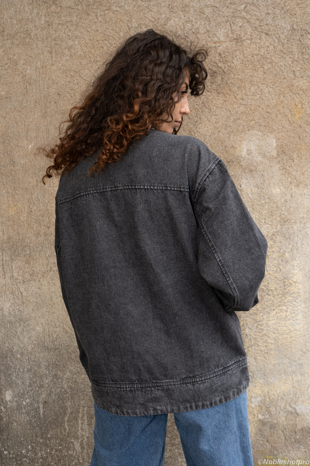Denim Long Frog Button - Black