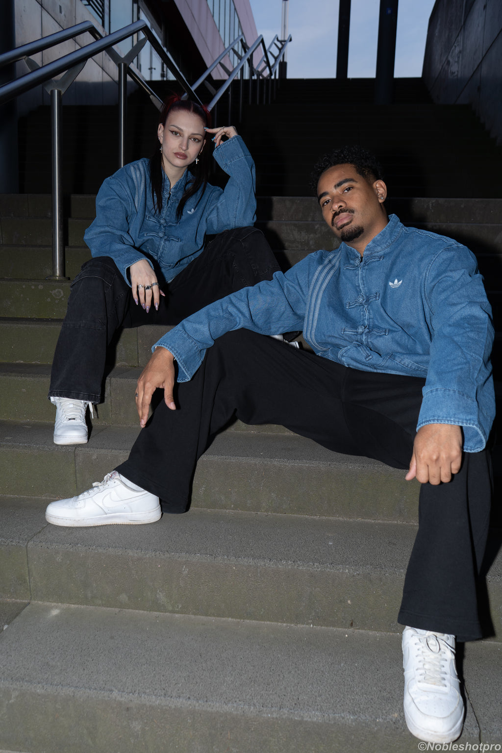 Denim Long Frog Button - Blue