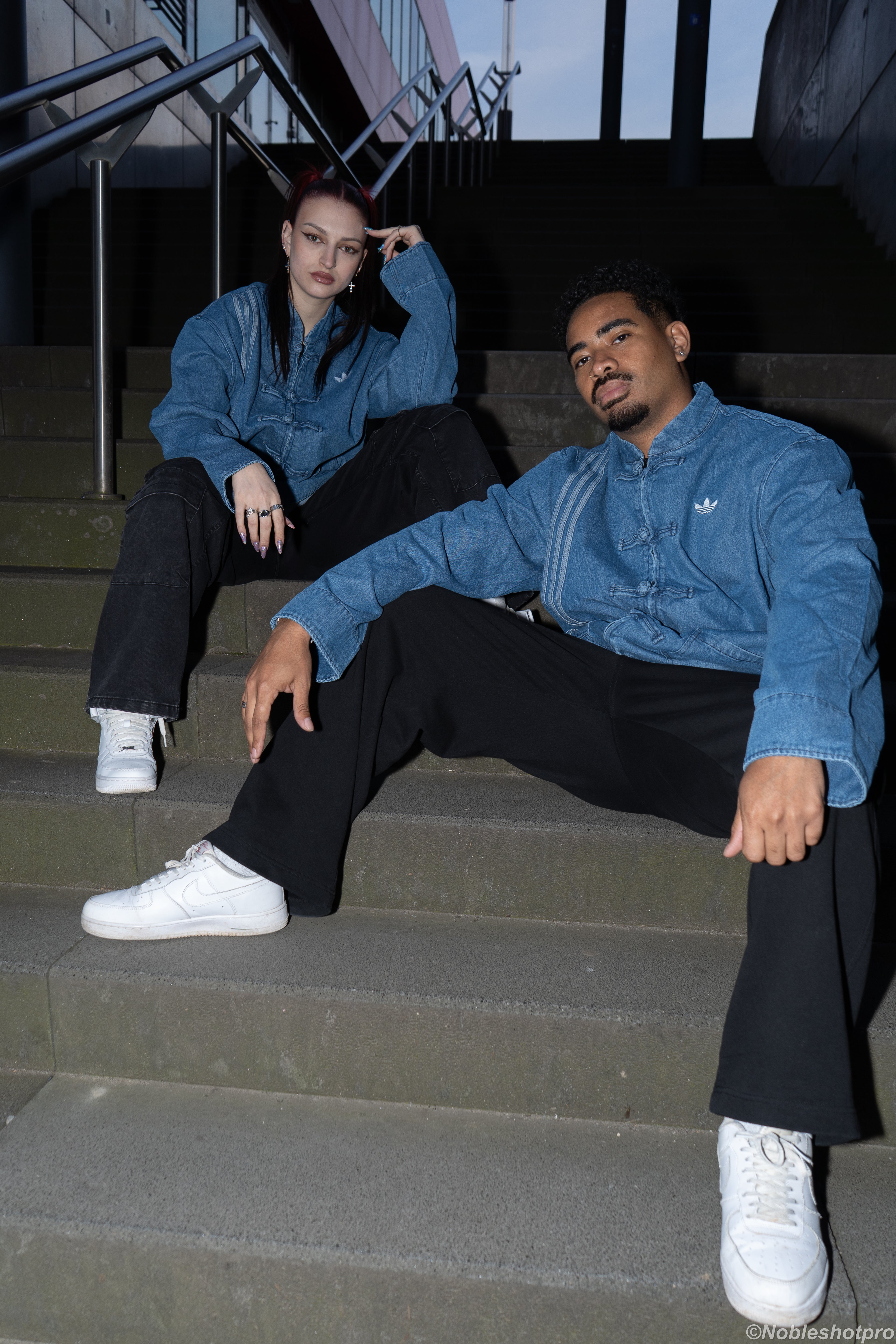 Denim Long Frog Button - Blue
