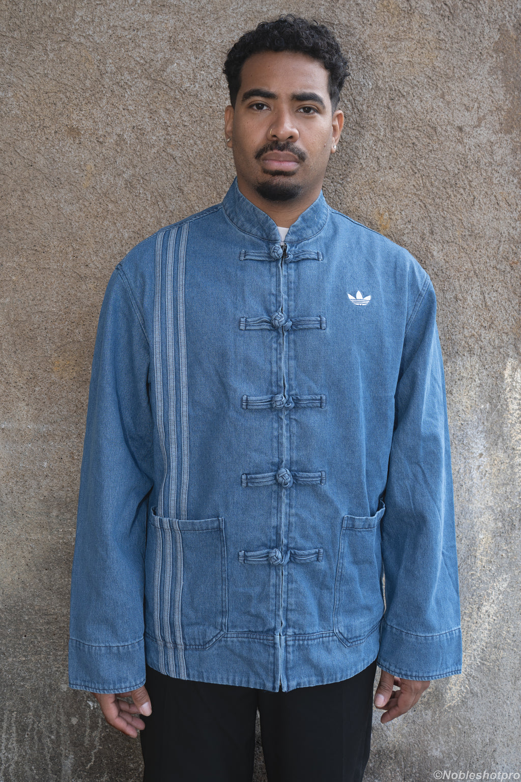 Denim Long Frog Button - Blue