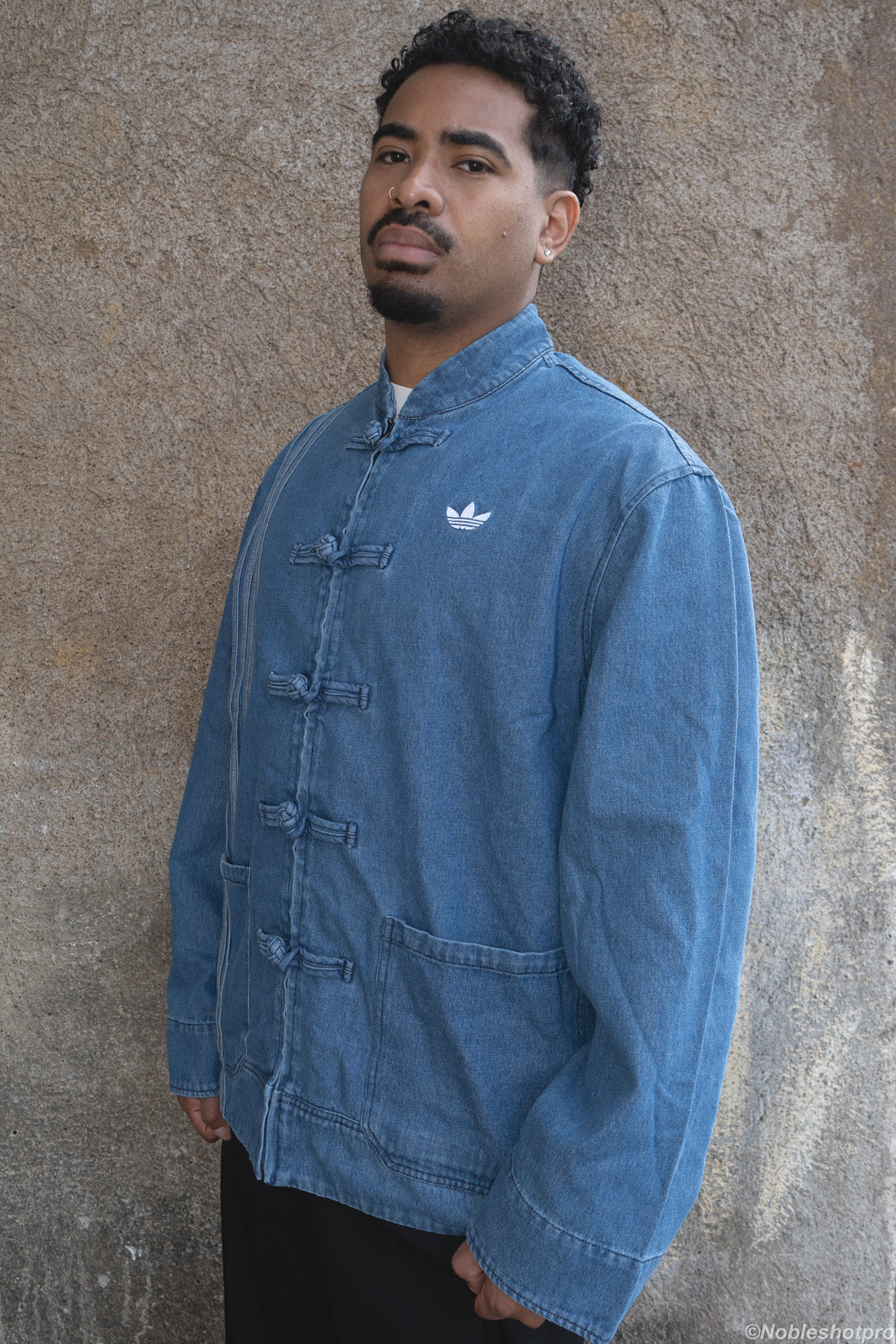 Denim Long Frog Button - Blue