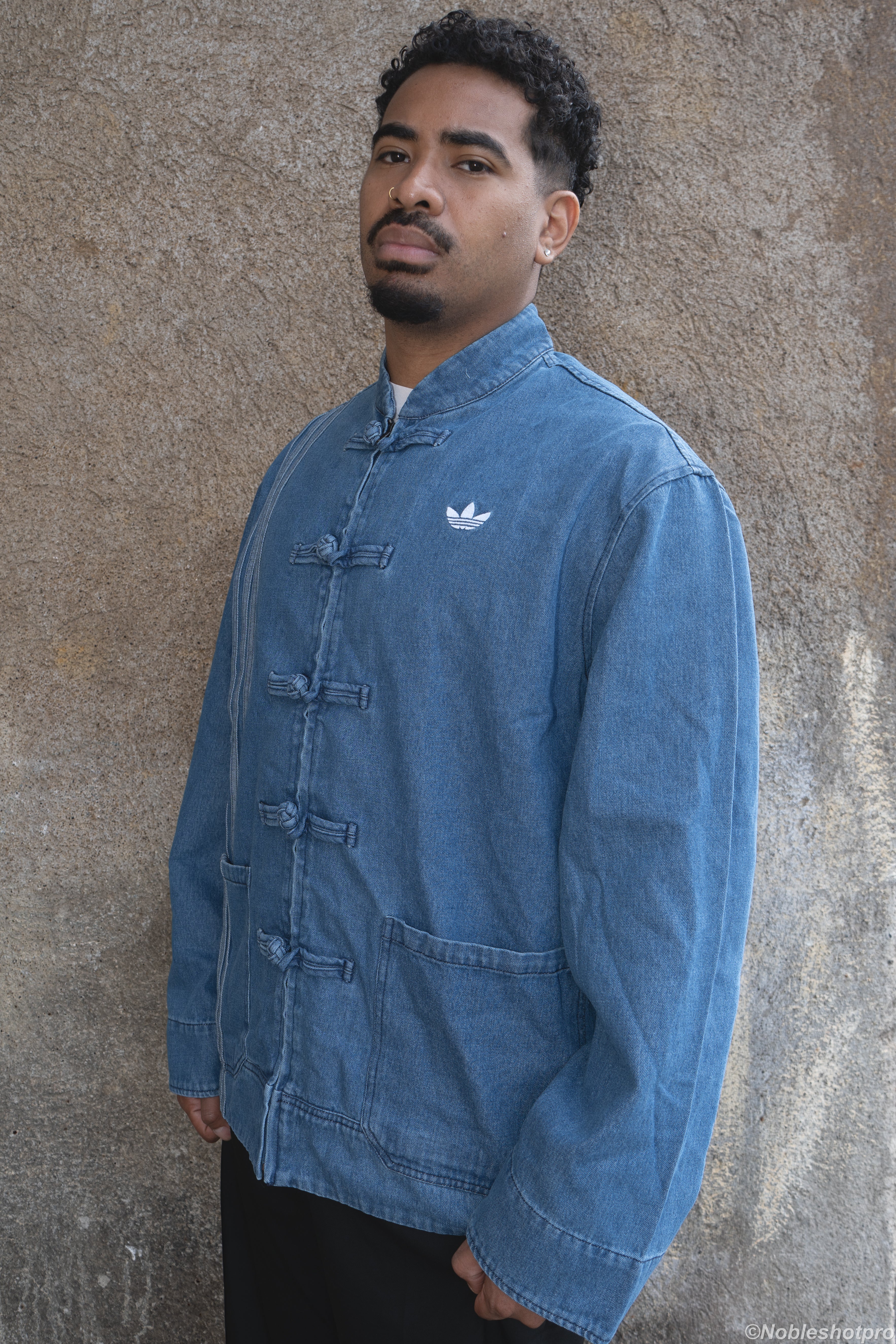 Denim Long Frog Button - Blue