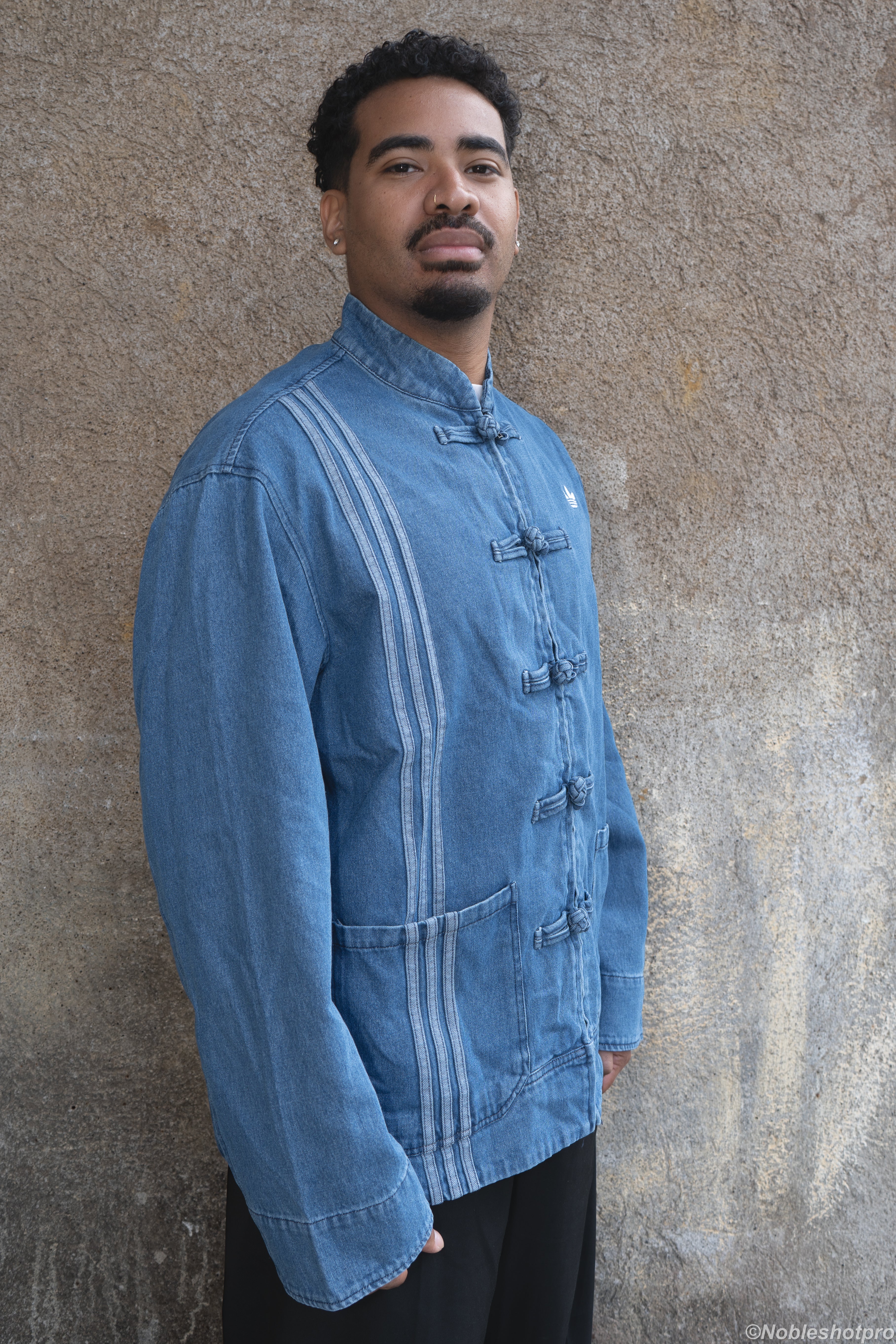 Denim Long Frog Button - Blue
